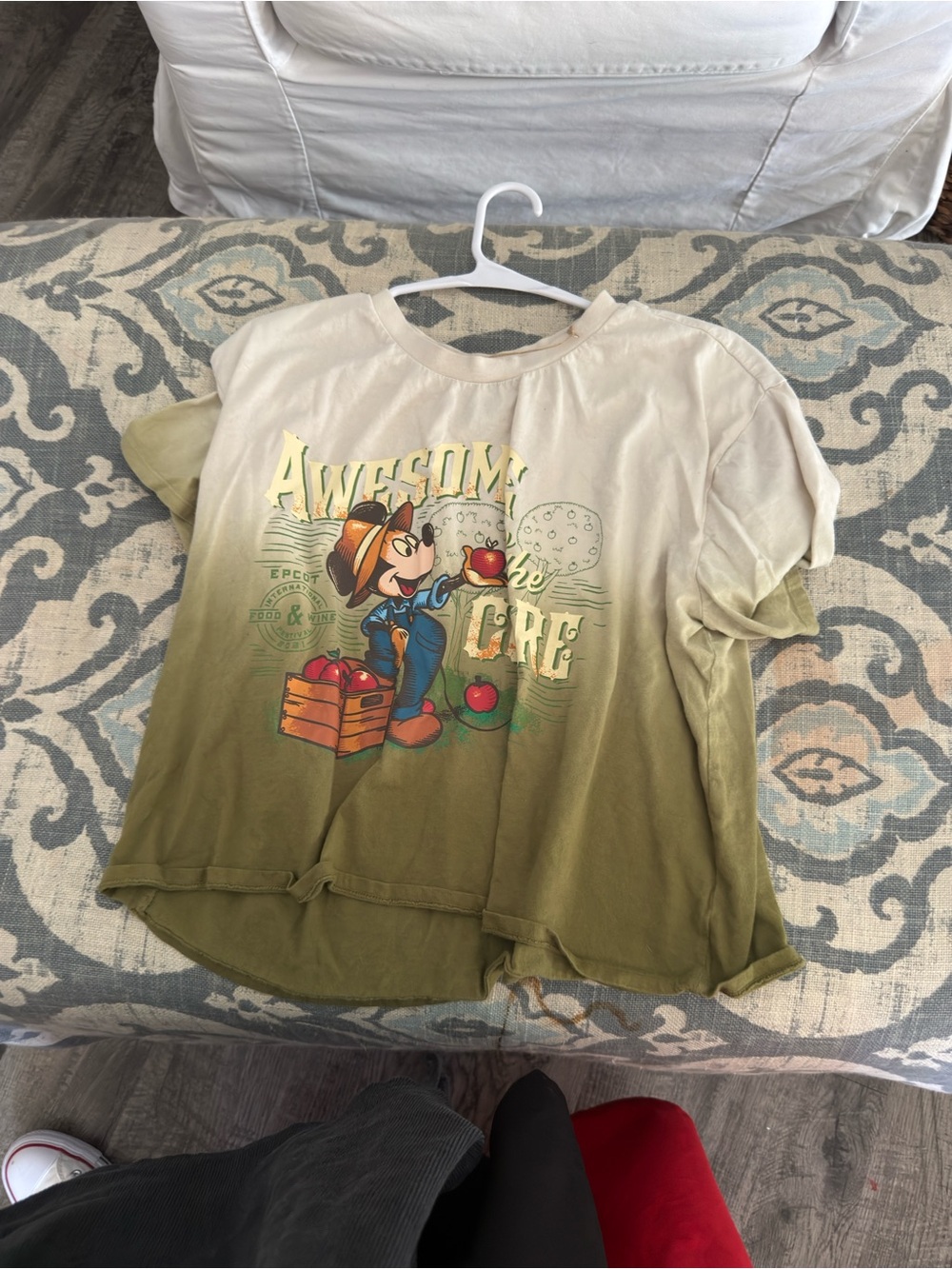 Disney Ombre Mickey Apple-Picking Tee in Cream and Olive Green